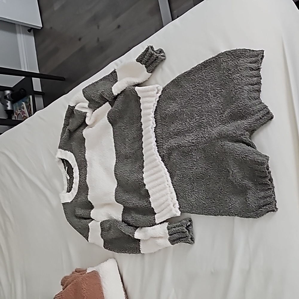 Striped Fuzzy Sweater and Shorts Set